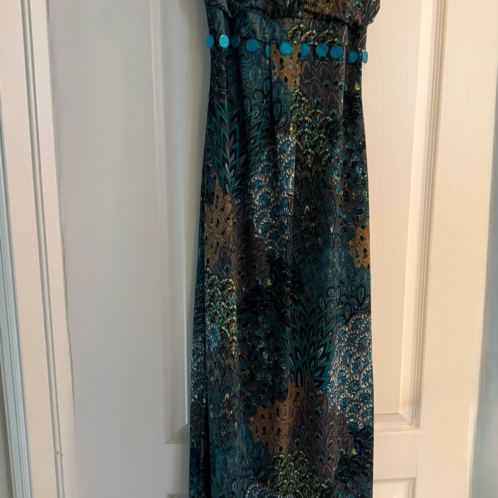 Teal Paisley Strapless Maxi Dress - Unbranded